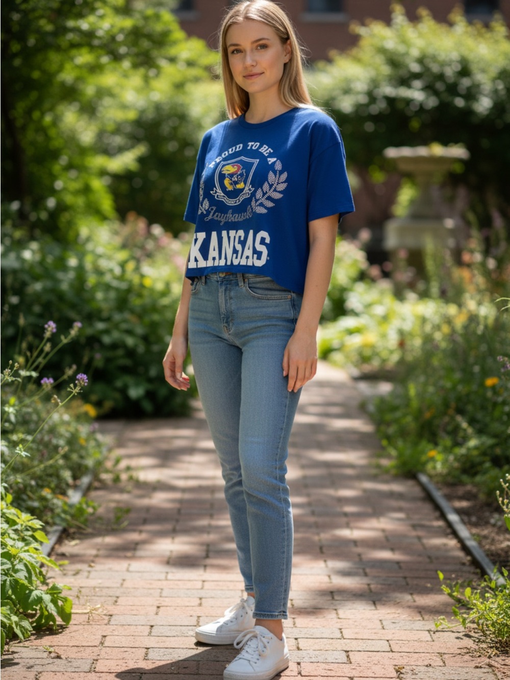 Kansas Graphic Crop Tee in Royal Blue